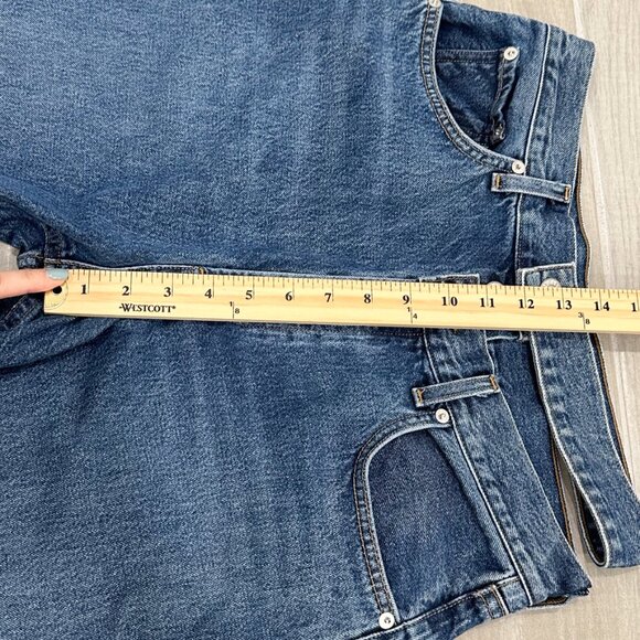 Agolde High Rise Broken Waistband Asymmetrical Jean in Intrigue Blue Denim Sz 28 - Picture 11 of 15